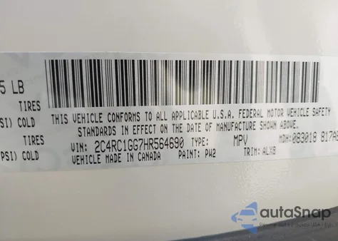 2017 Chrysler Pacifica Limited из США, поврежденный, VIN 2C4RC1GG7HR564690